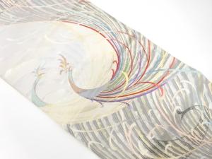 アンティーク　オーロラ箔　孔雀模様織り出し袋帯（材料）